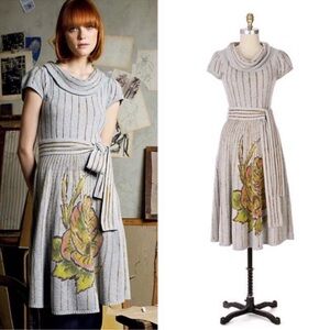 Gray Sleeping on Snow Floral Sweater Anthropologie Soft Pour Dress 2006 small